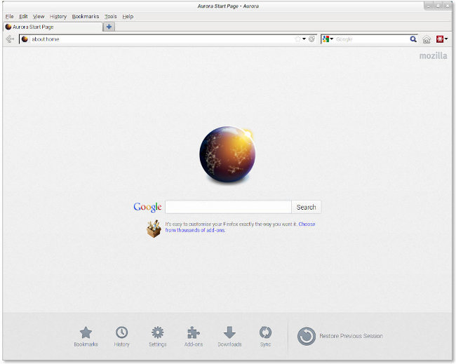 Nueva página de inicio de Firefox 13
